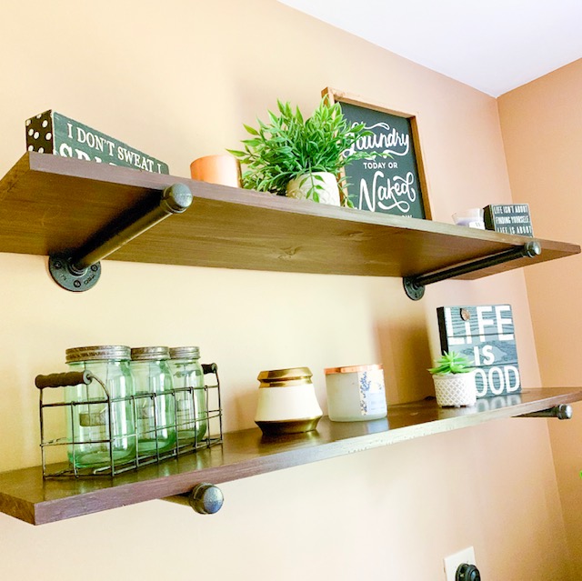 Decorated industrial pipe shelving