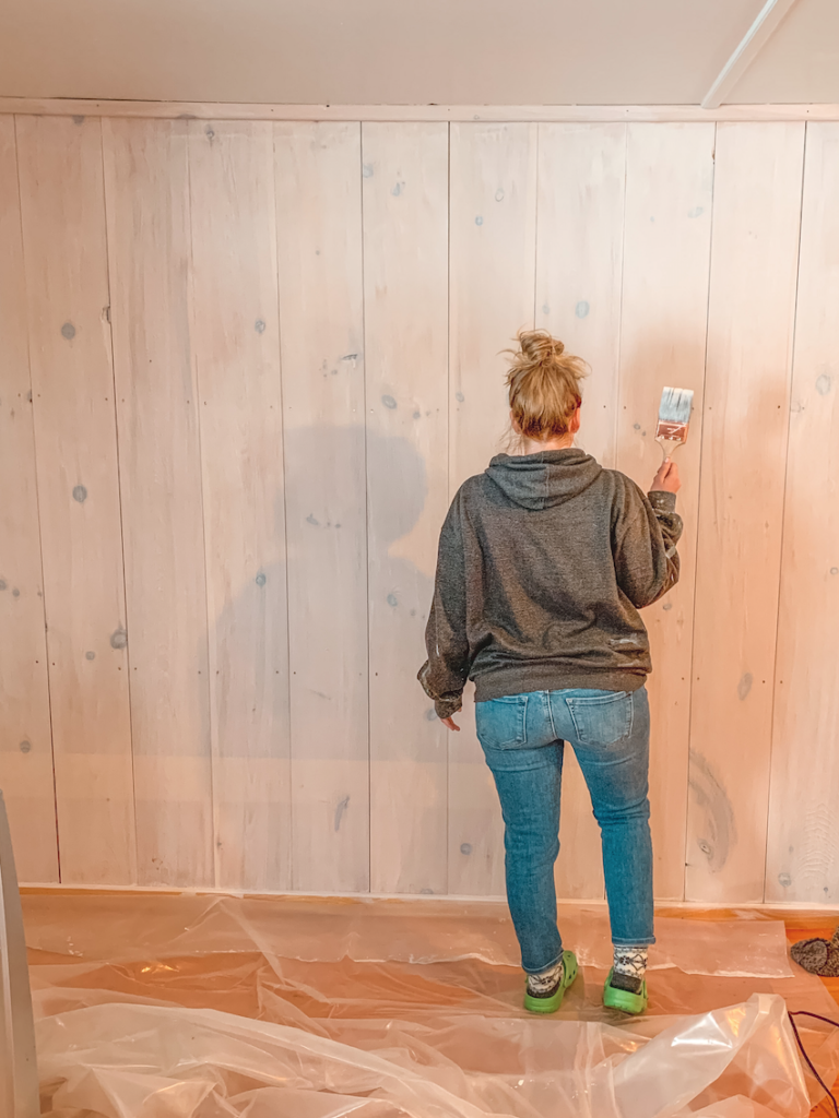 White washing the wood plank wall