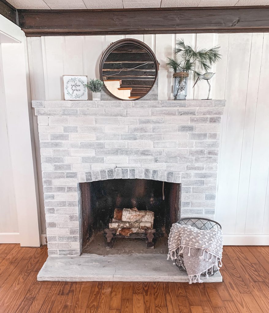 Finished white washed fireplace