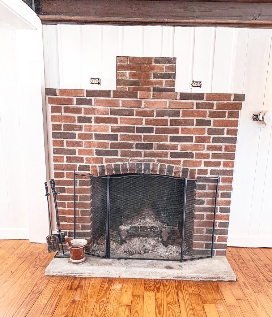 brick fireplace before