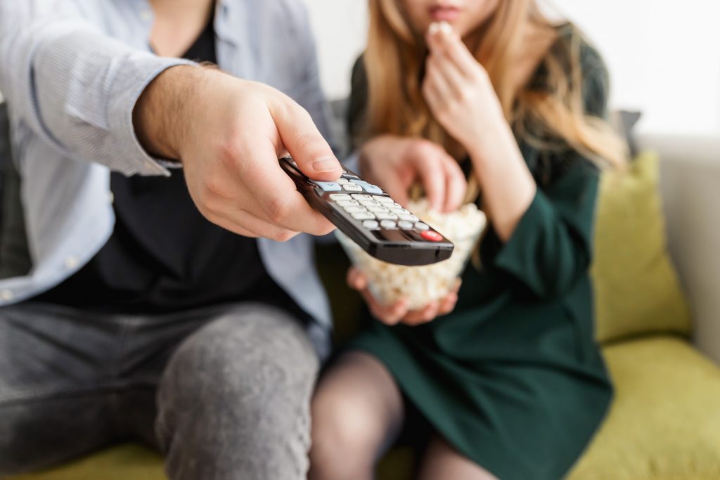 Watching tv on the couch