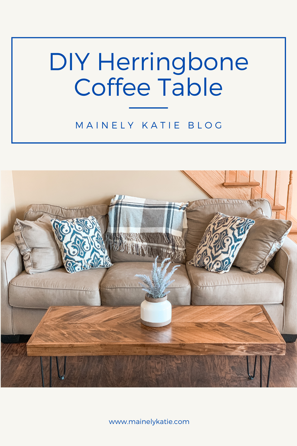 I really love the way that this coffee table turned out! If you are familiar with a few power tools, you will have no problems making your own DIY Herringbone coffee table. Check out my post for the full step by step tutorial!