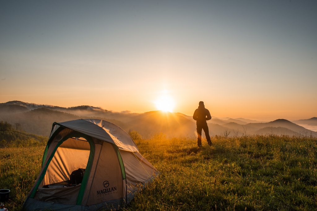 camping in the mountains sunset