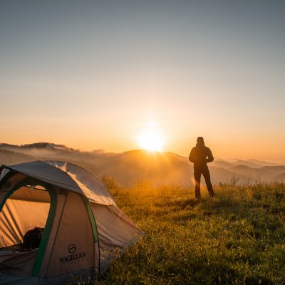 camping in the mountains sunset